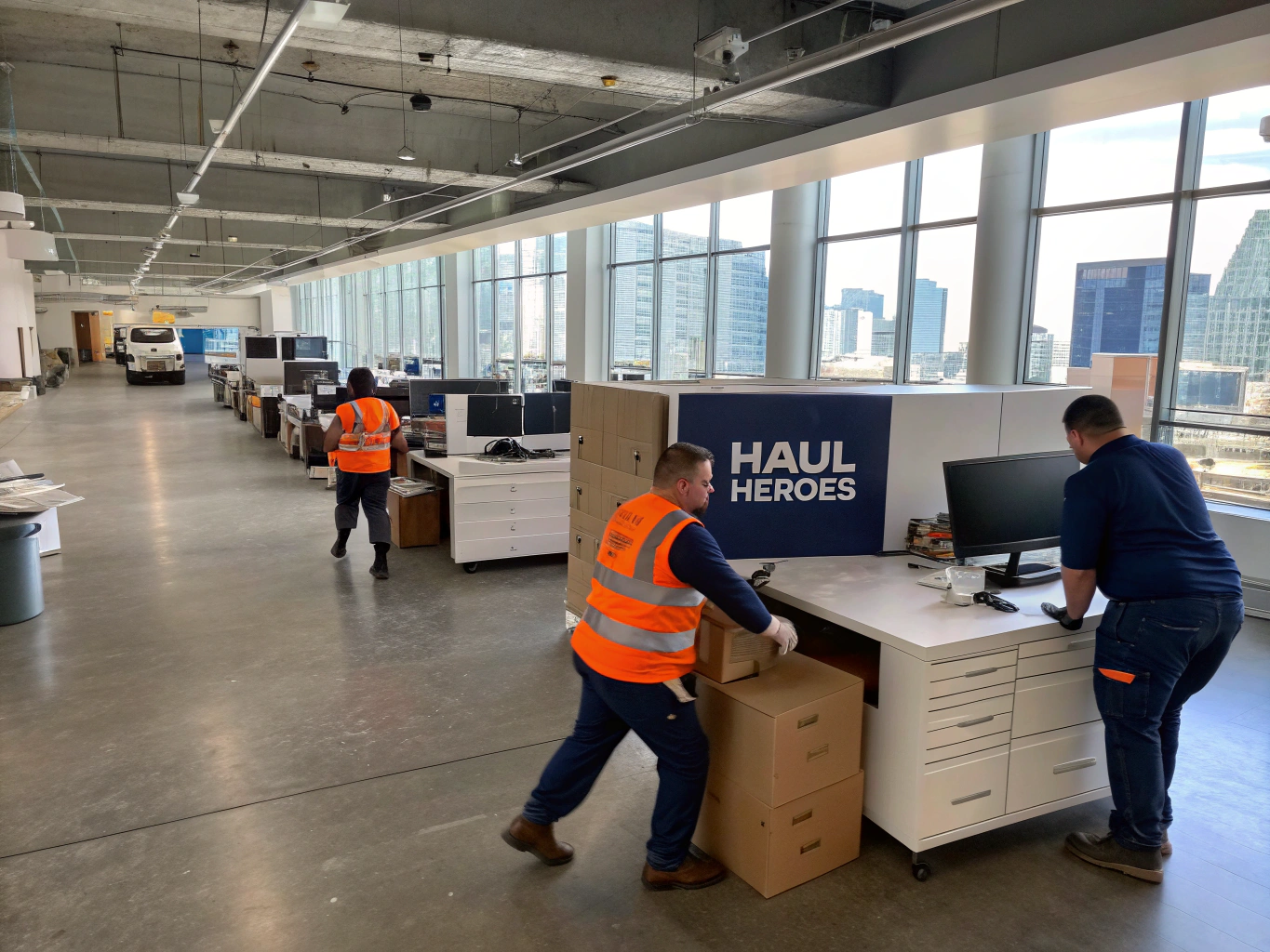 Junkrats team clearing out office equipment from a commercial space